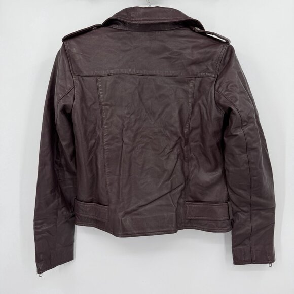 Quince Women's Port Leather Motorcycle Jacket sz M Medium Sheep Leather Belted - Picture 11 of 16